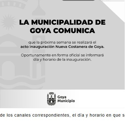 COMUNICADO OFICIAL: Acto de inauguración de la nueva Costanera de Goya