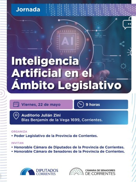 SERÁ ESTE VIERNES:La Legislatura invita a la Jornada sobre Inteligencia Artificial en el ámbito legislativo